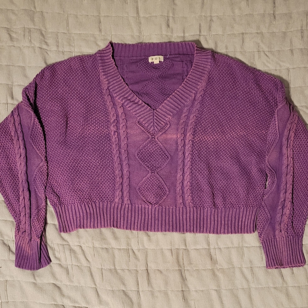 POL Purple V-Neck Sweater